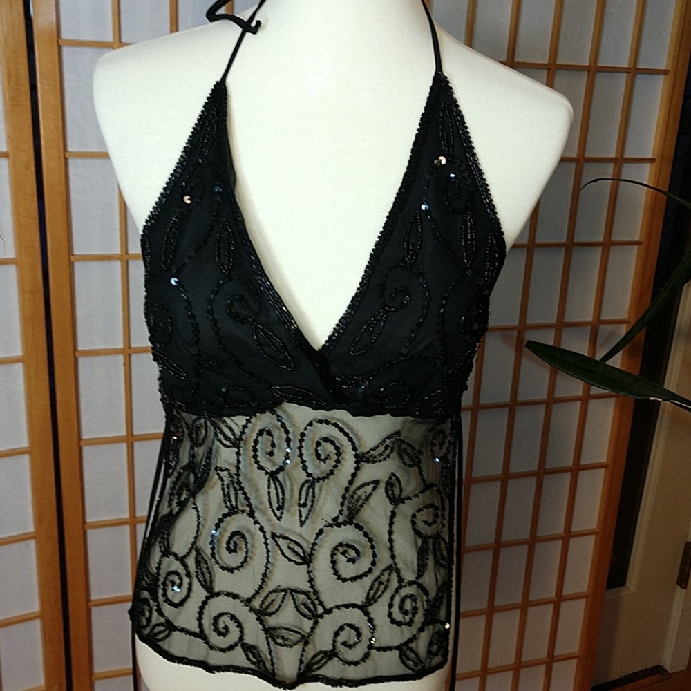 Black sequin/beaded party top